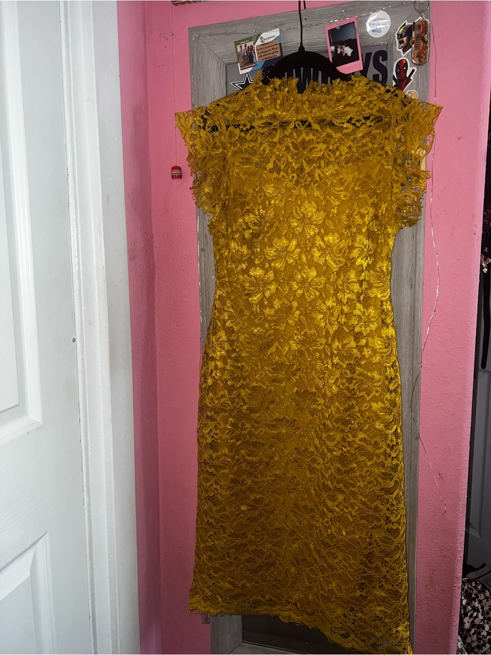Enfocus Studio Mustard Yellow Lace Midi Dress
